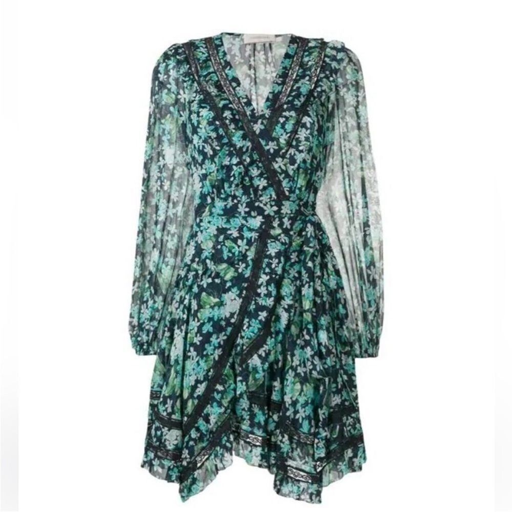 Zimmermann 100% viscose Floral Green Wrap Dress, L